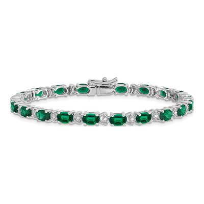 14K White Gold 1/10 ct tw Lab-Created Emerald & Diamond Oval Bracelet – view 4
