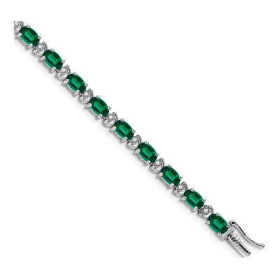 14K White Gold 1/10 ct tw Lab-Created Emerald & Diamond Oval Bracelet