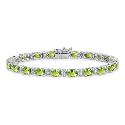 14K White Gold 1/10 ct tw Peridot & Diamond Oval Bracelet – view 3