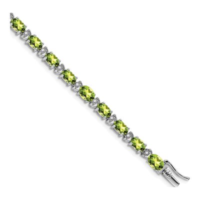 14K White Gold 1/10 ct tw Peridot & Diamond Oval Bracelet