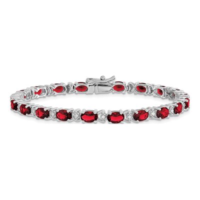14K White Gold 1/10 ct tw Lab-Created Ruby & Diamond Oval Bracelet – view 3