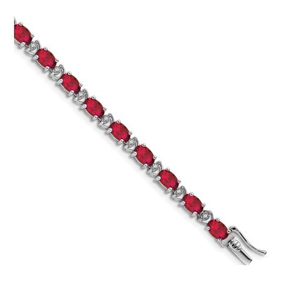 14K White Gold 1/10 ct tw Lab-Created Ruby & Diamond Oval Bracelet