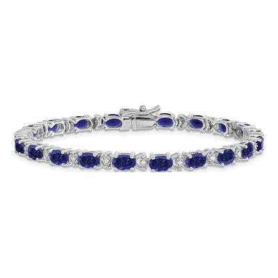 14K White Gold 1/10 ct tw Lab-Created Sapphire & Diamond Oval Bracelet – view 3
