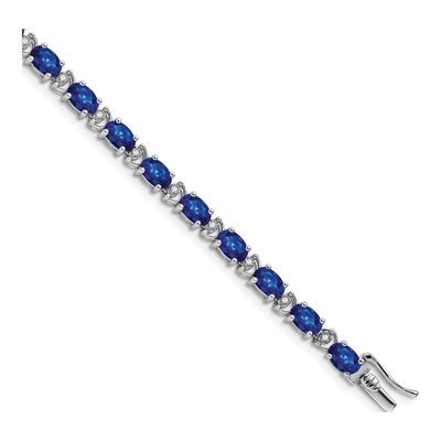14K White Gold 1/10 ct tw Lab-Created Sapphire & Diamond Oval Bracelet