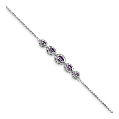 14K White Gold Amethyst Bezel-Set Bracelet