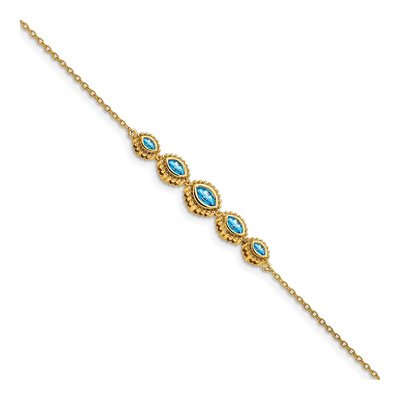 14K Yellow Gold Swiss Blue Topaz Marquise Bracelet