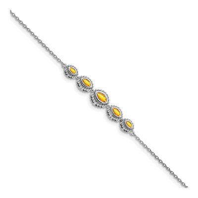 14K White Gold Citrine 5-Stone Marquise Bracelet