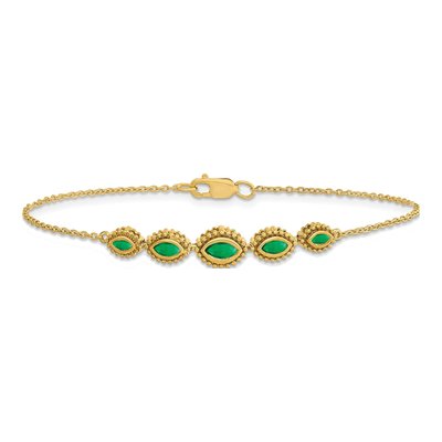 14K Yellow Gold Emerald Marquise Bracelet – view 4