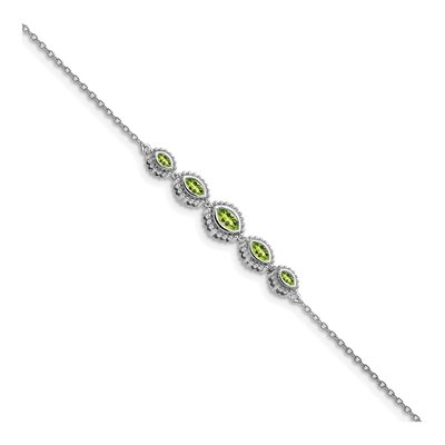 14K White Gold Peridot 5-Stone Marquise Bracelet