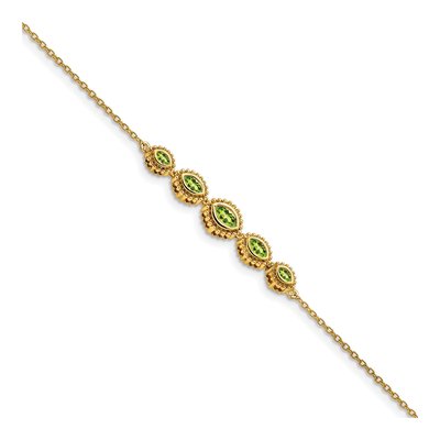 14K Yellow Gold Peridot Marquise Bracelet