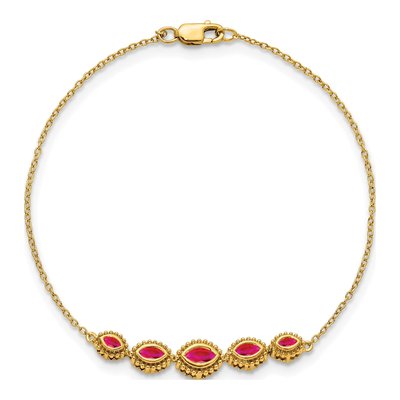 14K Yellow Gold Ruby 5-Stone Marquise Bracelet – view 3