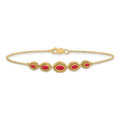 14K Yellow Gold Ruby 5-Stone Marquise Bracelet – view 5
