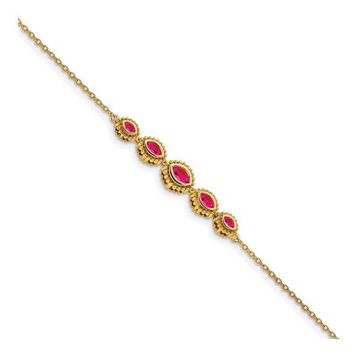 14K Yellow Gold Ruby 5-Stone Marquise Bracelet