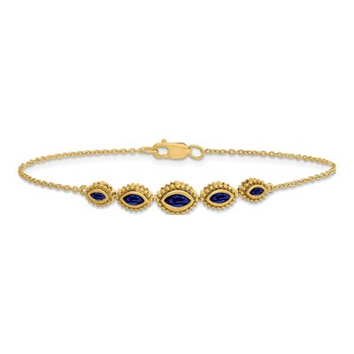 14K Yellow Gold Sapphire 5-Stone Marquise Bracelet – view 5