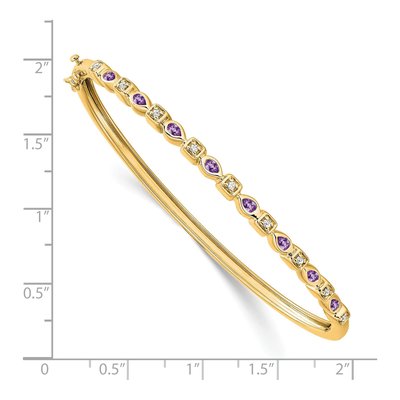 14K Yellow Gold 1/10 ct tw Amethyst & Diamond Hinged Bangle Bracelet – view 2