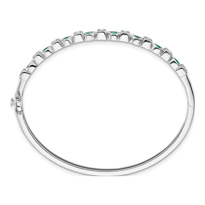 14K White Gold 1/10 ct tw Emerald & Diamond Hinged Bangle Bracelet – view 2