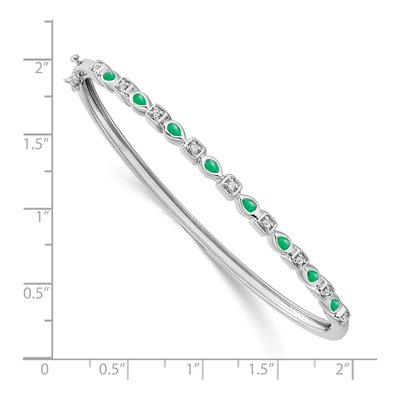 14K White Gold 1/10 ct tw Emerald & Diamond Hinged Bangle Bracelet – view 3