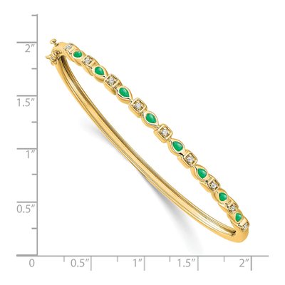 14K Yellow Gold 1/10 ct tw Emerald & Diamond Hinged Bangle Bracelet – view 2