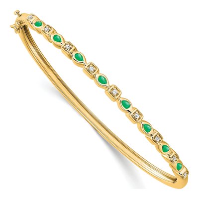 14K Yellow Gold 1/10 ct tw Emerald & Diamond Hinged Bangle Bracelet