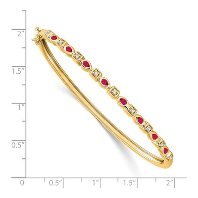 14K Yellow Gold 1/10 ct tw Ruby & Diamond Hinged Bangle Bracelet – view 2