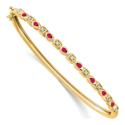 14K Yellow Gold 1/10 ct tw Ruby & Diamond Hinged Bangle Bracelet