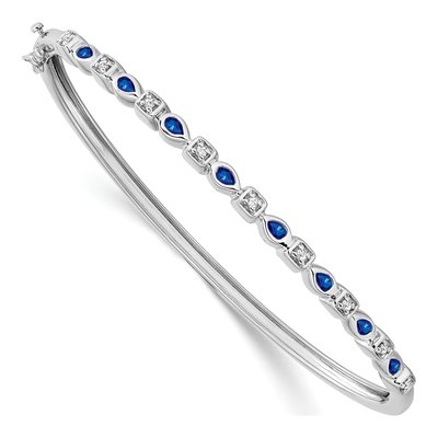 14K White Gold 1/10 ct tw Sapphire & Diamond Hinged Bangle Bracelet