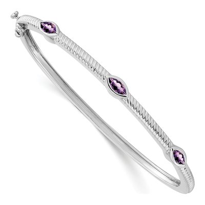 10K White Gold Amethyst Marquise Bangle Bracelet