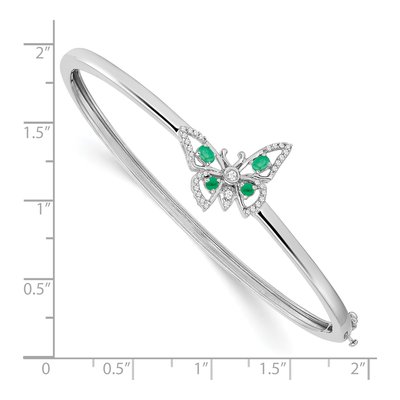 14K White Gold 1/6 ct tw Emerald & Diamond Butterfly Bangle Bracelet – view 2