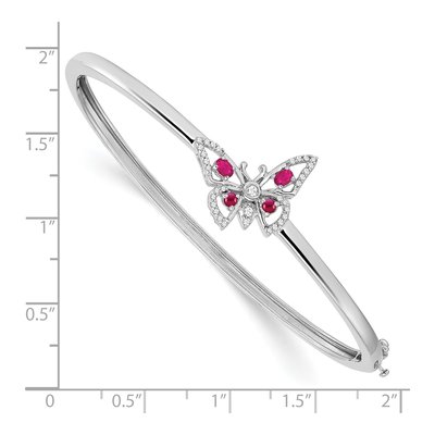 14K White Gold 1/6 ct tw Ruby & Diamond Butterfly Bangle Bracelet – view 2