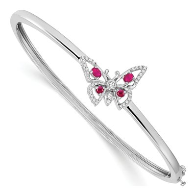14K White Gold 1/6 ct tw Ruby & Diamond Butterfly Bangle Bracelet