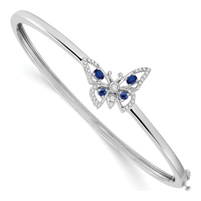 14K White Gold 1/6 ct tw Sapphire & Diamond Butterfly Bangle Bracelet