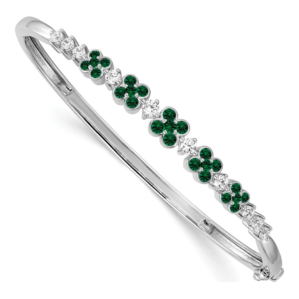 14K White Gold 2/3 ct tw Lab-Created Emerald & Lab-Grown Diamond Bangle Bracelet