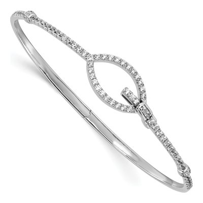 14K White Gold 7/8 ct tw Diamond Buckle Bangle Bracelet