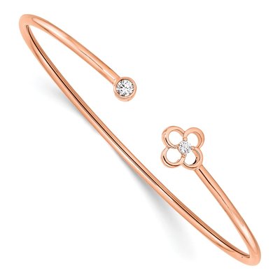 14K Rose Gold 1/6 ct tw Lab-Grown Diamond Floral Cuff Bracelet