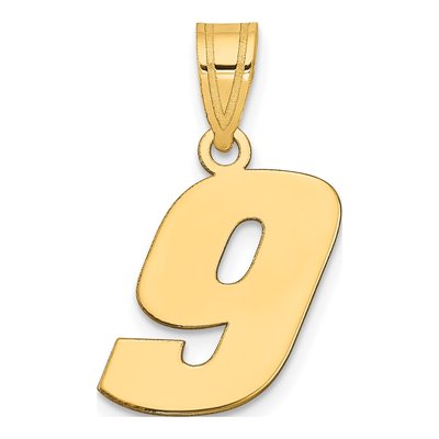 14K Yellow Gold Block Number 9 Pendant