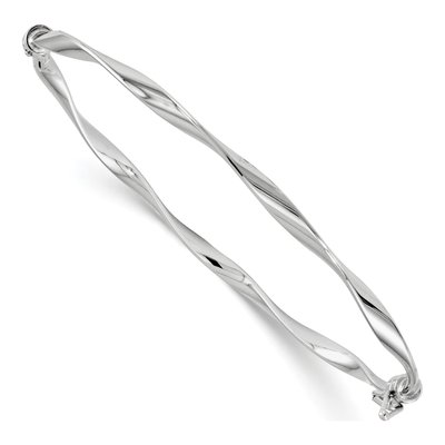 14K White Gold Twisted Hinged Bangle Bracelet