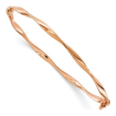 14K Rose Gold Twisted Hinged Bangle Bracelet