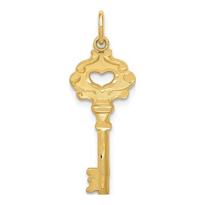 14K Yellow Gold Heart Key Pendant