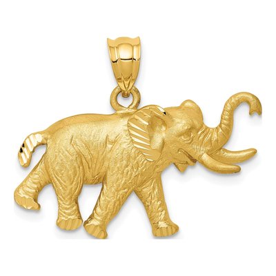 14K Yellow Gold Diamond-Cut Elephant Pendant