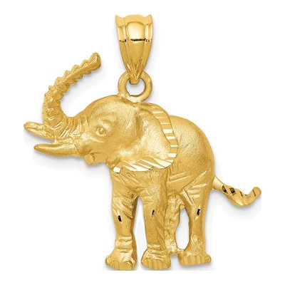 14K Yellow Gold Diamond-Cut Elephant Pendant