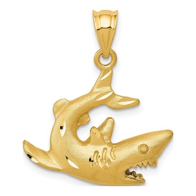 14K Yellow Gold Diamond-Cut Shark Pendant