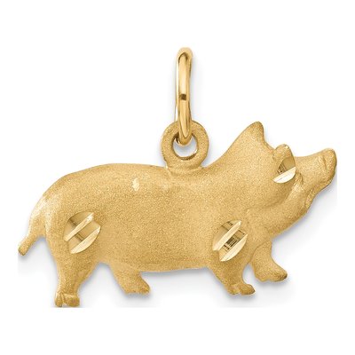 14K Yellow Gold Diamond-Cut Pig Charm