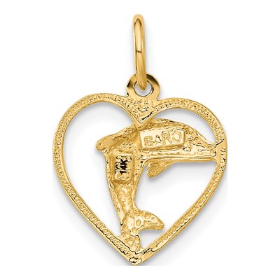 14K Yellow Gold Dolphin Heart Pendant – view 4