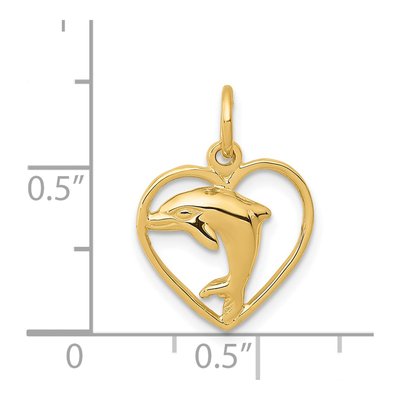14K Yellow Gold Dolphin Heart Pendant – view 5