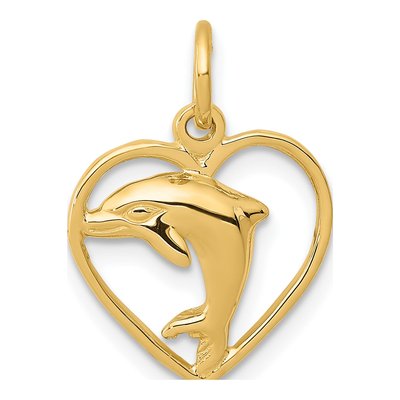 14K Yellow Gold Dolphin Heart Pendant