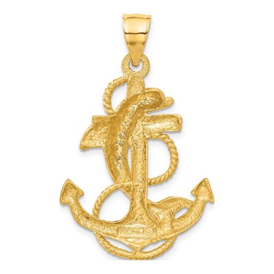 14K Yellow Gold Large Dolphin on Anchor Charm – view 4