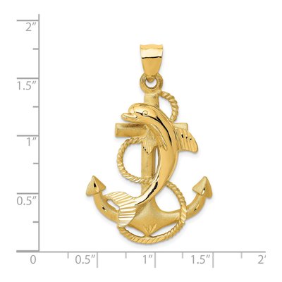 14K Yellow Gold Large Dolphin on Anchor Charm – view 5