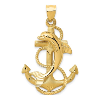 14K Yellow Gold Large Dolphin on Anchor Charm