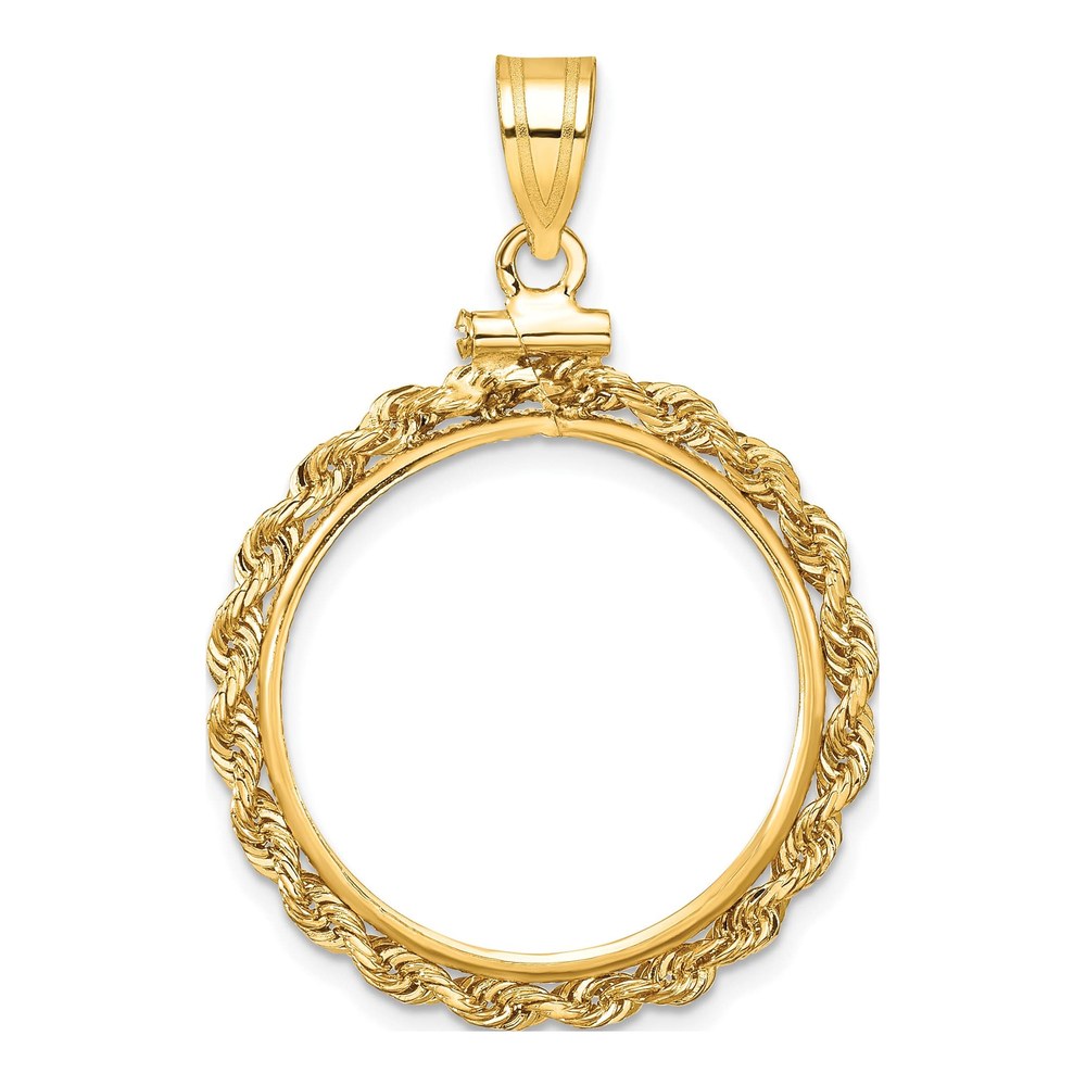 14K Yellow Gold Rope Edge Screw Top Coin Bezel Coin Bezel