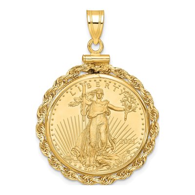 14K Yellow Gold Rope Bezel for 4oz Eagle Coin Pendant